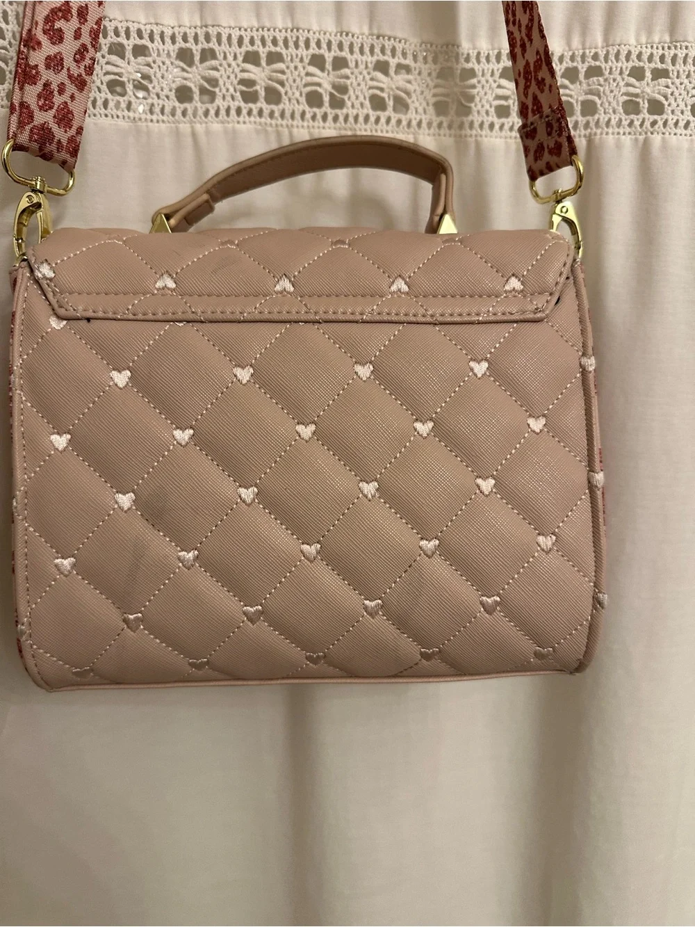 Quilted Blush Pink Crossbody Satchel with Heart Clasp